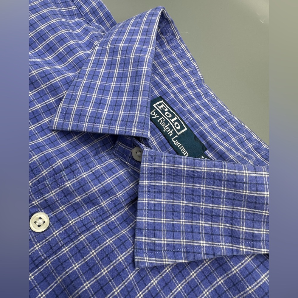 Polo by Ralph Lauren Button Down Size 3XLT 100% Cotton Blue Plaid Long Sleeve - Picture 2 of 9